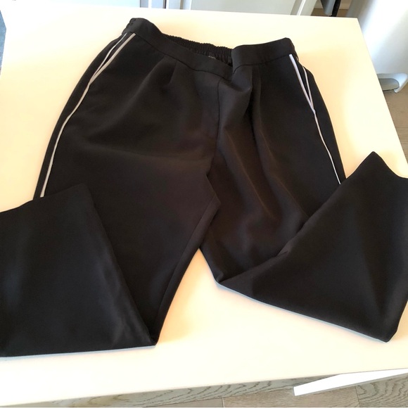 Ann Taylor Factory Petite Women’s 12P Black Pull On Track Pants w/ White Stripe - Picture 3 of 13